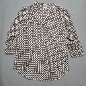 Van Heusen Womens Pink Black Geometric Chain Print V-Neck 3/4 Sleeve Blouse L